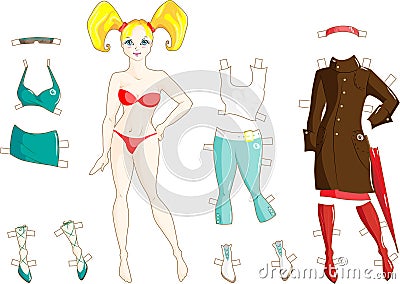 Doll Clothes on Paper Doll With Three Sets Of Clothes  Click Image To Zoom